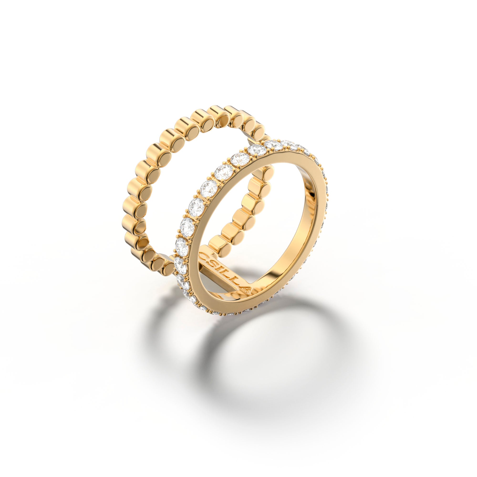 Casino Duo - Yellow Gold Ring with Diamonds - Csilla Jewelry